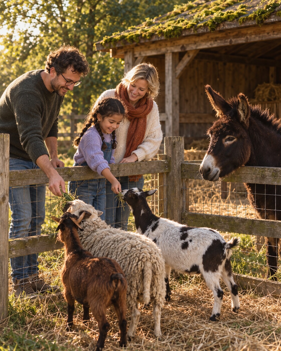 Gezin voert de dieren